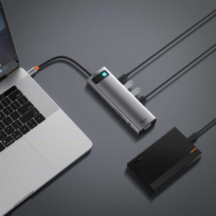 Baseus Metal Gleam 11-in-1 Type-C docking station in gray with cable and multiple ports
