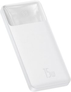 Baseus Bipow 10000mAh Power Bank 15W White - Digital Display Fast Charge