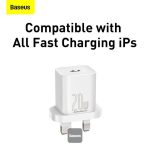 Baseus 20W PD Mini Charger Super Si 1C Wall Charger USB Type C UK and USB Type C - Lightning cable 1M White - Image 4