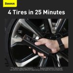 Baseus Super Mini inflator pump inflating a car tyre by hand