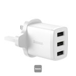 Baseus 3 port USB charger Nigeria - Baseus Compact Charger 3U 17W UK plug in white