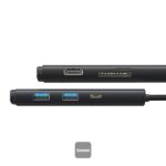 Baseus USB-C hub docking station port layout - HDMI, USB-C connector and dual USB 3.0 ports