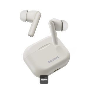 Baseus Bowie E17 true wireless Bluetooth earbuds in Stellar White with charging case