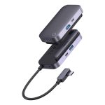 Baseus PadJoy 6-Port Type-C Hub Adapter in Dark Grey showing USB-C, USB 3.0 and HDMI ports