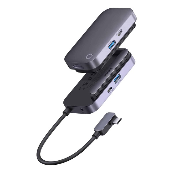 4-61.jpg Baseus PadJoy 6-Port Type-C Hub Adapter in Dark Grey showing USB-C, USB 3.0 and HDMI ports