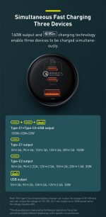 Baseus Multi-Port Fast Charge Car Charger C+C+U 160W - Image 5