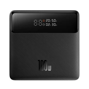 Baseus 20000mAh 100W Power Bank digital display showing charging wattage
