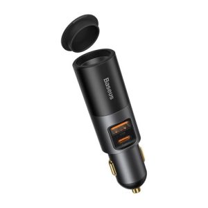 CCBT-C0GaBaseus 120W Car Charger with Dual USB Ports and Cigarette Lighter Expansion Port (CCBT-D0G, Gray)