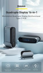 Baseus Working Station Four-Screen Multifunctional Type-C HUB Adapter （US+EU+UK)Dark gray (CAHUB-HGOG) - Image 3