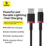 Baseus Dura Series USB to Type-C Fast Charging Cable 60W 1M Red & Black - Image 2