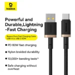 Baseus Dura Series USB-A to USB-C 60W Fast Charging Cable 1m, Black/Gold - Image 2