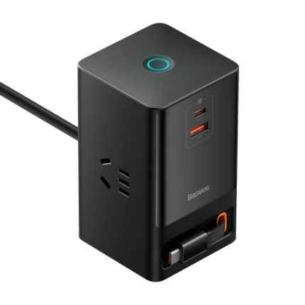 Baseus GaN5 Pro 65W Digital Power Strip - side view showing 65W GaN badge and AC outlets