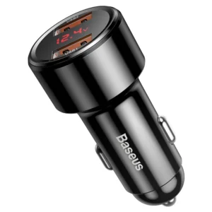Baseus 45W Dual QC Fast Car Charger with dual USB ports and LED display