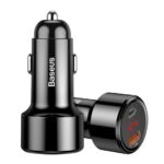 Baseus 45W Dual QC Fast Car Charger plugged into vehicle socket