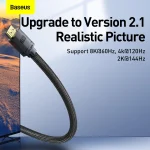 Baseus HDMI cable 8m connector close-up showing gold-plated HDMI 2.0 pins