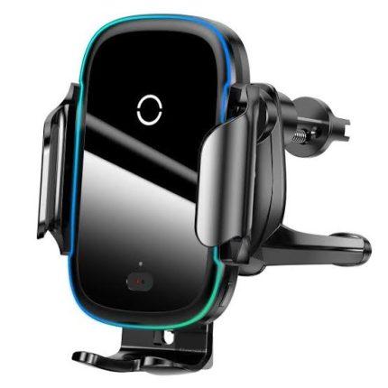 Baseus wireless car charger holder front view showing motorized clamping jaws